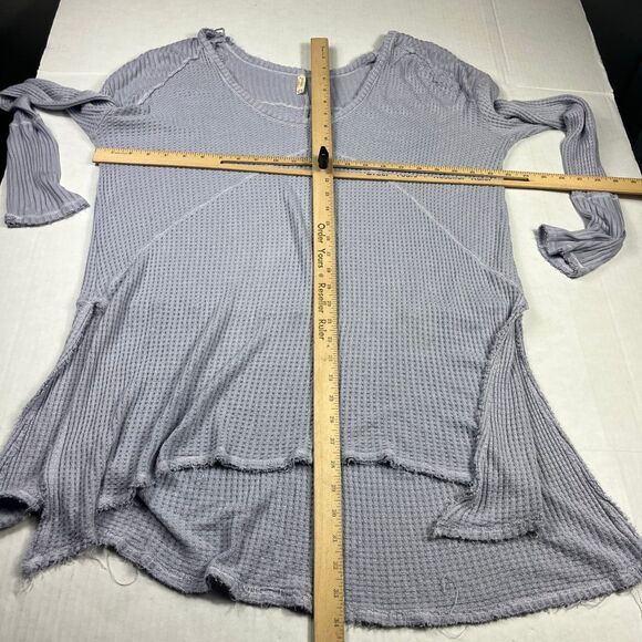 Free People Asymmetric Shirt Periwinkle Oversized Waffle Knit Thermal Top XL - Picture 5 of 11